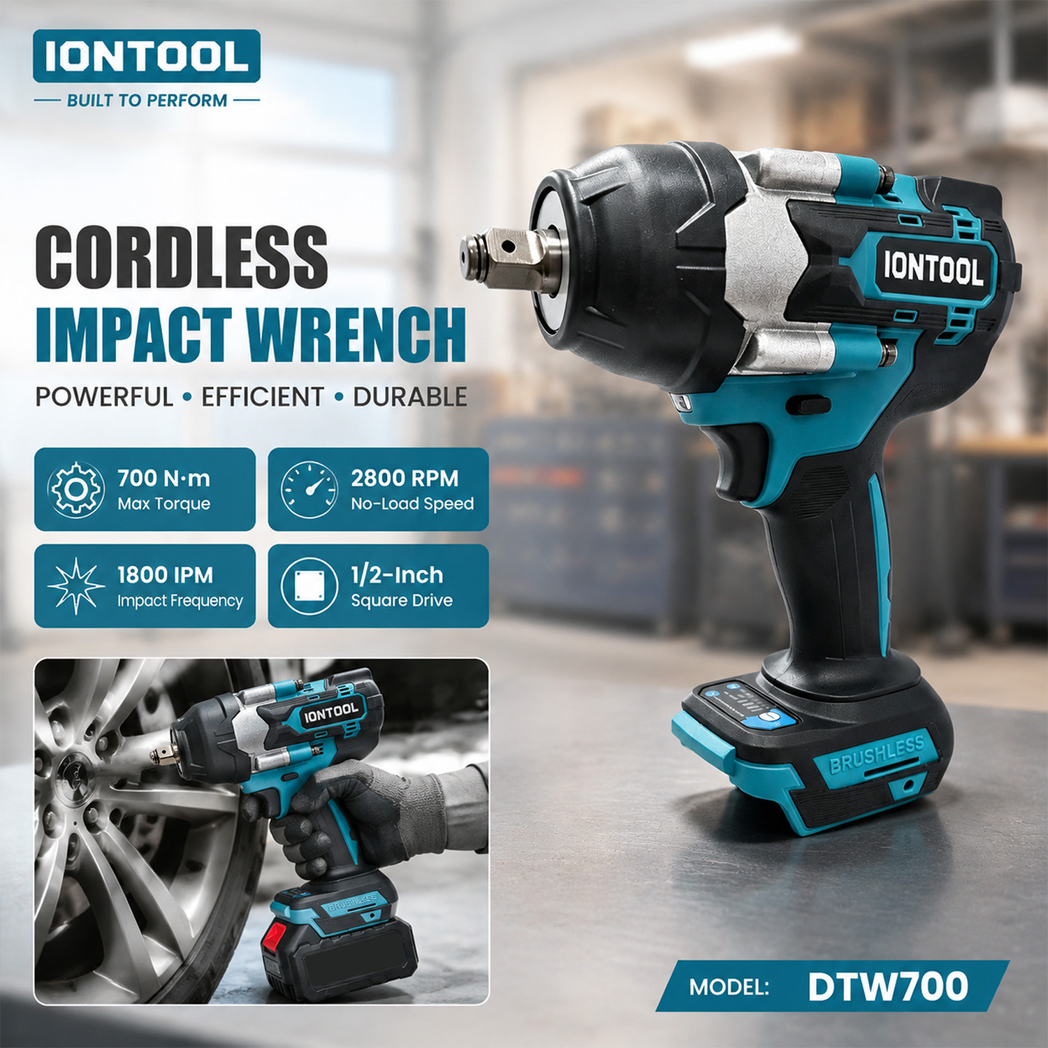 Workshop Tools Engineering - IONTOOL DTW700 Противоскользящий беспроводной ударный гайковерт