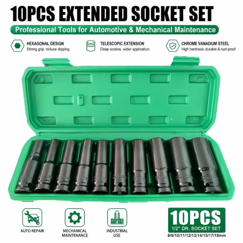 Car Workshop Tools Kit - Набор из 10 глубоких ударных шестигранных